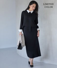 ICB L 【WEB限定カラーあり】マラボーテＷジョーゼット ボウタイ付きシャツカラートップス