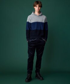 JOSEPH ABBOUD MOUNTAIN 【イタリア糸使用/軽量】パネルボーダー ニットパーカー