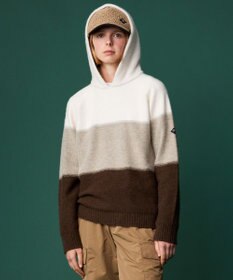 JOSEPH ABBOUD MOUNTAIN 【イタリア糸使用/軽量】パネルボーダー ニットパーカー