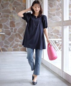 Tiaclasse 【2TYPE/総レース・袖レース】パンチングレースパフスリーブチュニックブラウス