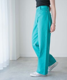 WEGO カラーウエストフィットワイドストレートパンツ