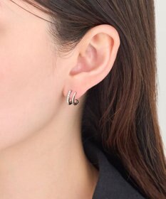 Phoebe 【金属アレルギー対応】メタル×ビジュー2ラインピアス　シルバー/サージカルステンレス