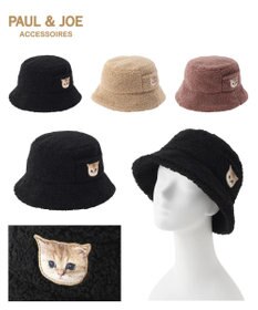 MOONBAT PAUL & JOE ACCESSOIRES 【サイズ調整可】バケットハット ボア ねこ刺繍ワッペン ヌネットモチーフ