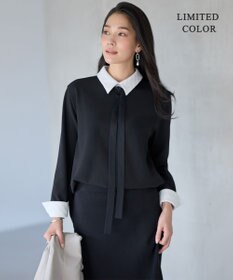 ICB L 【WEB限定カラーあり】マラボーテＷジョーゼット ボウタイ付きシャツカラートップス