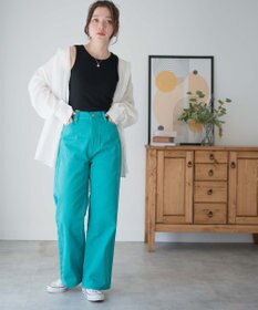 WEGO カラーウエストフィットワイドストレートパンツ