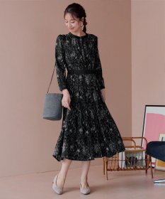 Tiaclasse L 【安田美沙子さん着用・新色/XSサイズ追加・洗える】フラワープリント配色ワンピース