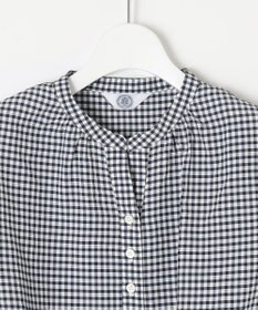 J.PRESS LADIES S 【洗える】アセVisギンガム バンドカラー ブラウス