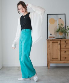 WEGO カラーウエストフィットワイドストレートパンツ