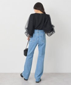 earth music&ecology キラキラストーンパールチュールスリーブプルオーバー