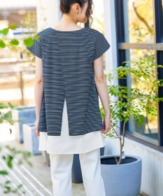 Tiaclasse 【洗える】 異素材を組み合わせたバックシャンカットチュニックブラウス