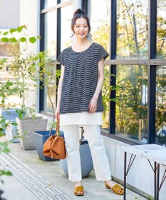 Tiaclasse 【洗える】 異素材を組み合わせたバックシャンカットチュニックブラウス