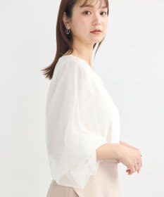 earth music&ecology キラキラストーンパールチュールスリーブプルオーバー