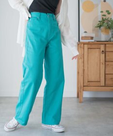 WEGO カラーウエストフィットワイドストレートパンツ