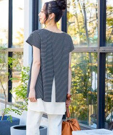 Tiaclasse 【洗える】 異素材を組み合わせたバックシャンカットチュニックブラウス