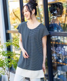 Tiaclasse 【洗える】 異素材を組み合わせたバックシャンカットチュニックブラウス