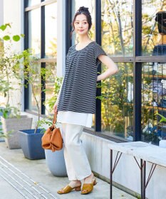 Tiaclasse 【洗える】 異素材を組み合わせたバックシャンカットチュニックブラウス