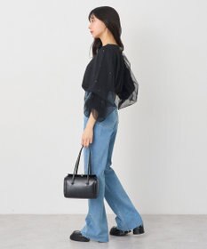 earth music&ecology キラキラストーンパールチュールスリーブプルオーバー