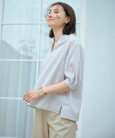 J.PRESS LADIES 【洗える・接触冷感】ドビー強撚ストライプ スキッパー ブラウス