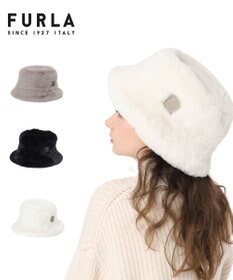 MOONBAT 【雑誌掲載／ラ・ファーファ1月号】FURLA レザーネーム付フェイクファーバケットハット