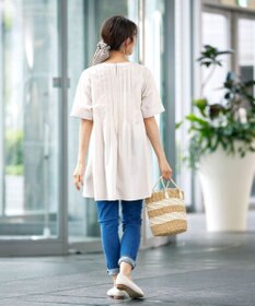 Tiaclasse L 【洗える】バックピンタックフレアチュニックブラウス