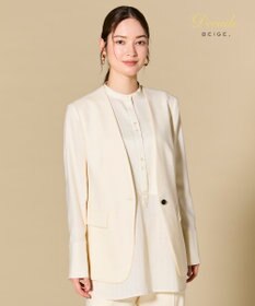 BEIGE， CAROLE / リネンライクノーカラーハーフ丈ジャケット Ecru