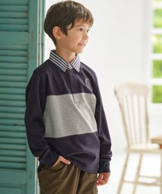 J.PRESS KIDS 【140-170cm】襟ストライプ ブロッキングポロシャツ