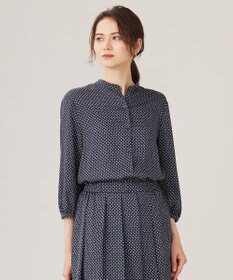 自由区 L 【カタログ掲載・セットアップ対応・洗える】サテンアムンゼンバンドカラー ブラウス