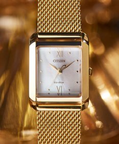 CITIZEN 【光発電エコ・ドライブ】ハンサムなスクエアケース 替えバンド付き ウォームゴールド レッド