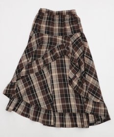 WEGO チェックアシンメトリーフリルロングスカート