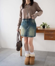 WEGO ヴィンテージウォッシュ台形デニムミニスカート