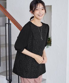 Tiaclasse L 【洗える】フラワーJQ袖シフォンチュニック