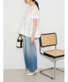 Green Parks パフスリーブジャガードペプラムブラウス