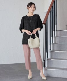 Tiaclasse L 【洗える】フラワーJQ袖シフォンチュニック