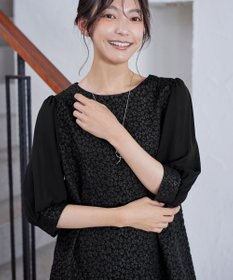 Tiaclasse L 【洗える】フラワーJQ袖シフォンチュニック