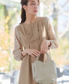 Tiaclasse L ドット柄コンビバックリボンタックワンピース