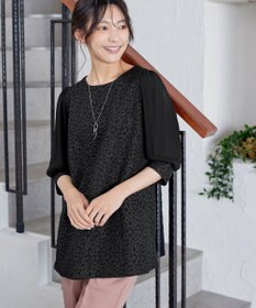 Tiaclasse L 【洗える】フラワーJQ袖シフォンチュニック