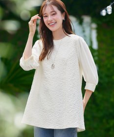 Tiaclasse L 【洗える】フラワーJQ袖シフォンチュニック