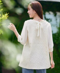 Tiaclasse L 【洗える】フラワーJQ袖シフォンチュニック