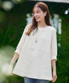 Tiaclasse L 【洗える】フラワーJQ袖シフォンチュニック