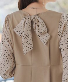 Tiaclasse L ドット柄コンビバックリボンタックワンピース