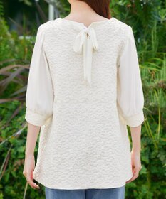 Tiaclasse L 【洗える】フラワーJQ袖シフォンチュニック