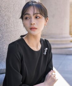 Tiaclasse L 【ダブルストレッチ】【洗える】タックパフ袖ブラウス