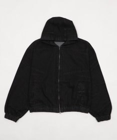 WEGO ファーフードスラッシュデニムブルゾン