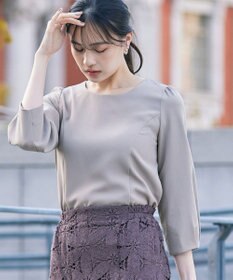 Tiaclasse L 【ダブルストレッチ】【洗える】タックパフ袖ブラウス