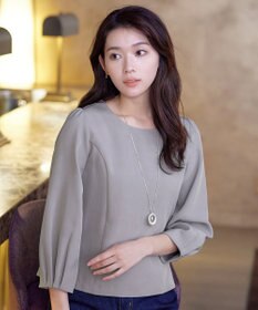 Tiaclasse L 【ダブルストレッチ】【洗える】タックパフ袖ブラウス