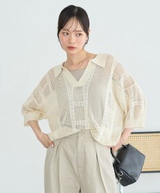 earth music&ecology レーシースキッパーポロニットプルオーバー