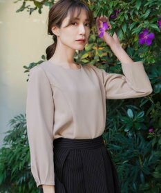 Tiaclasse L 【ダブルストレッチ】【洗える】タックパフ袖ブラウス