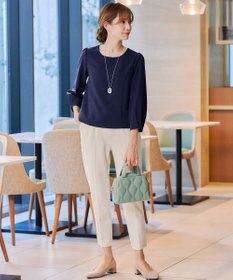 Tiaclasse L 【ダブルストレッチ】【洗える】タックパフ袖ブラウス