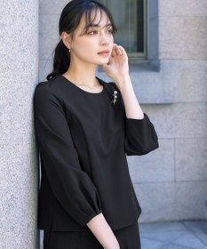 Tiaclasse L 【ダブルストレッチ】【洗える】タックパフ袖ブラウス