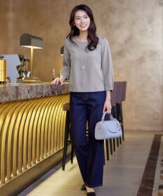 Tiaclasse L 【ダブルストレッチ】【洗える】タックパフ袖ブラウス